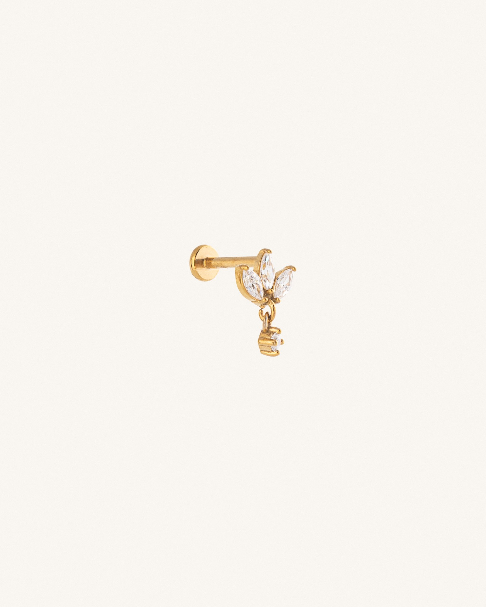 Σκουλαρίκι Καρφωτό Piercing από Ανοξείδωτο Ατσάλι με Κρύσταλλα και Κρεμαστό Ζιργκόν