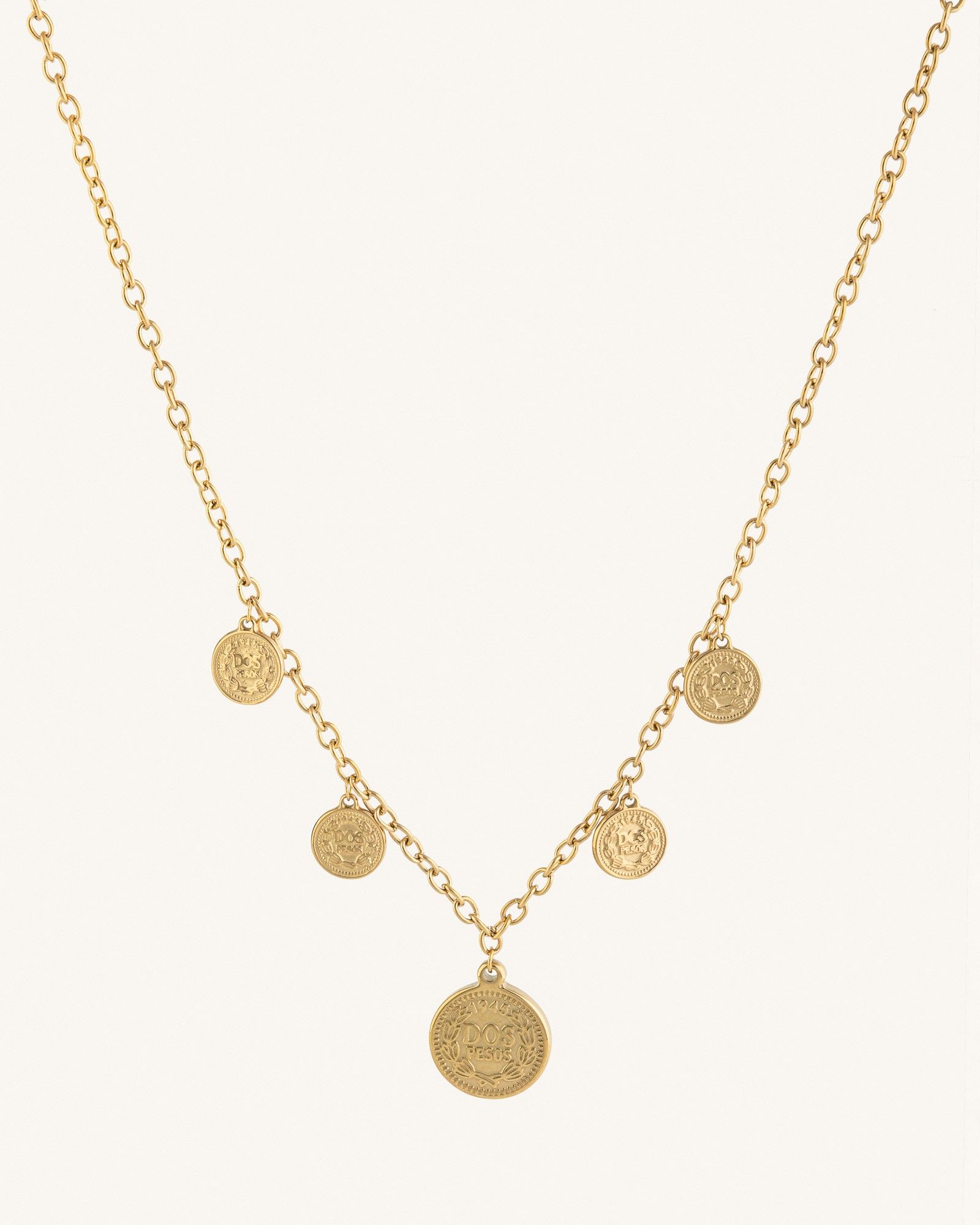 Κολιέ με Φλουριά από Ανοξείδωτο Ατσάλι Coin Charm