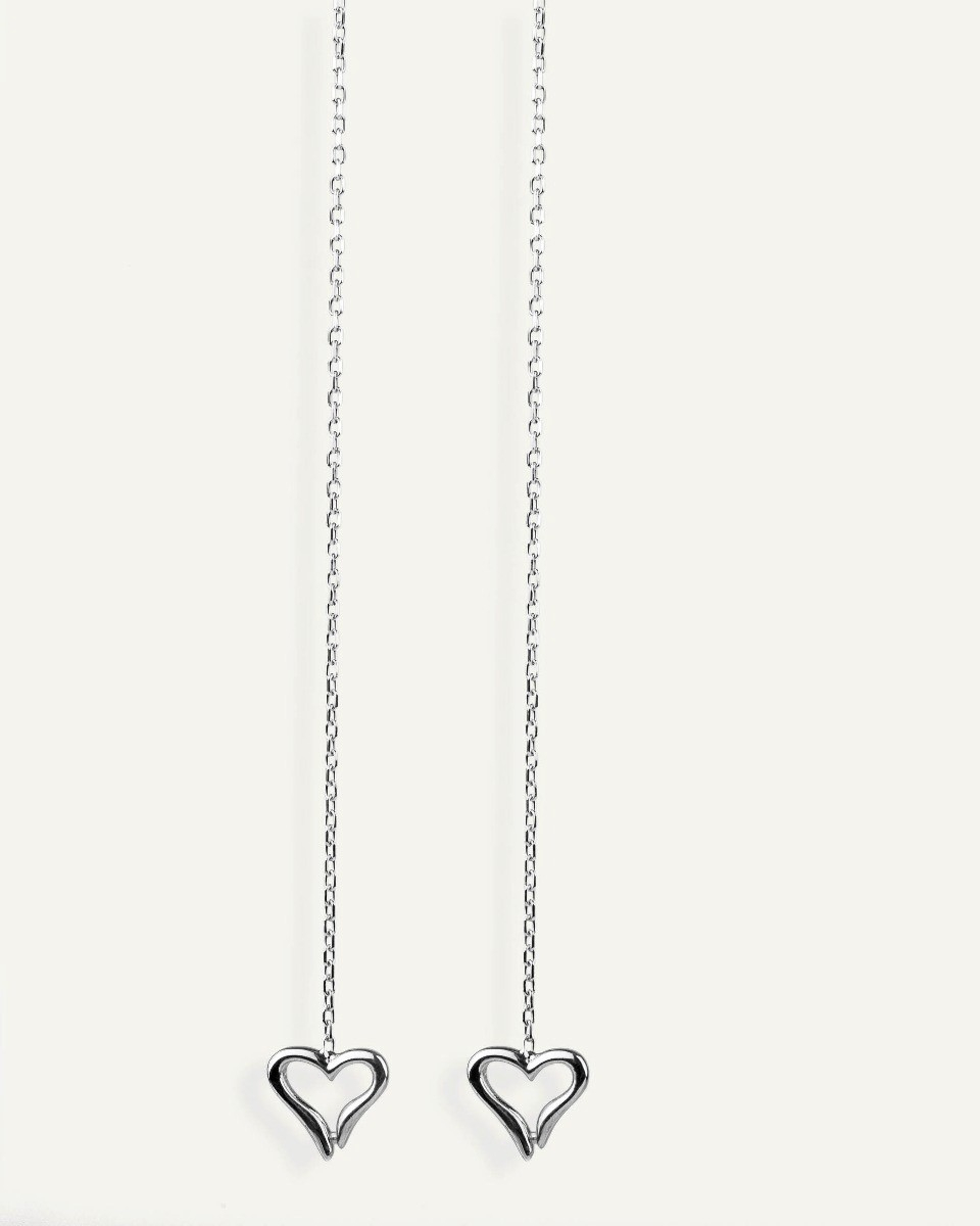 Σκουλαρίκια Με Κρεμαστή Αλυσίδα Sterling Silver 925 Heart 3D