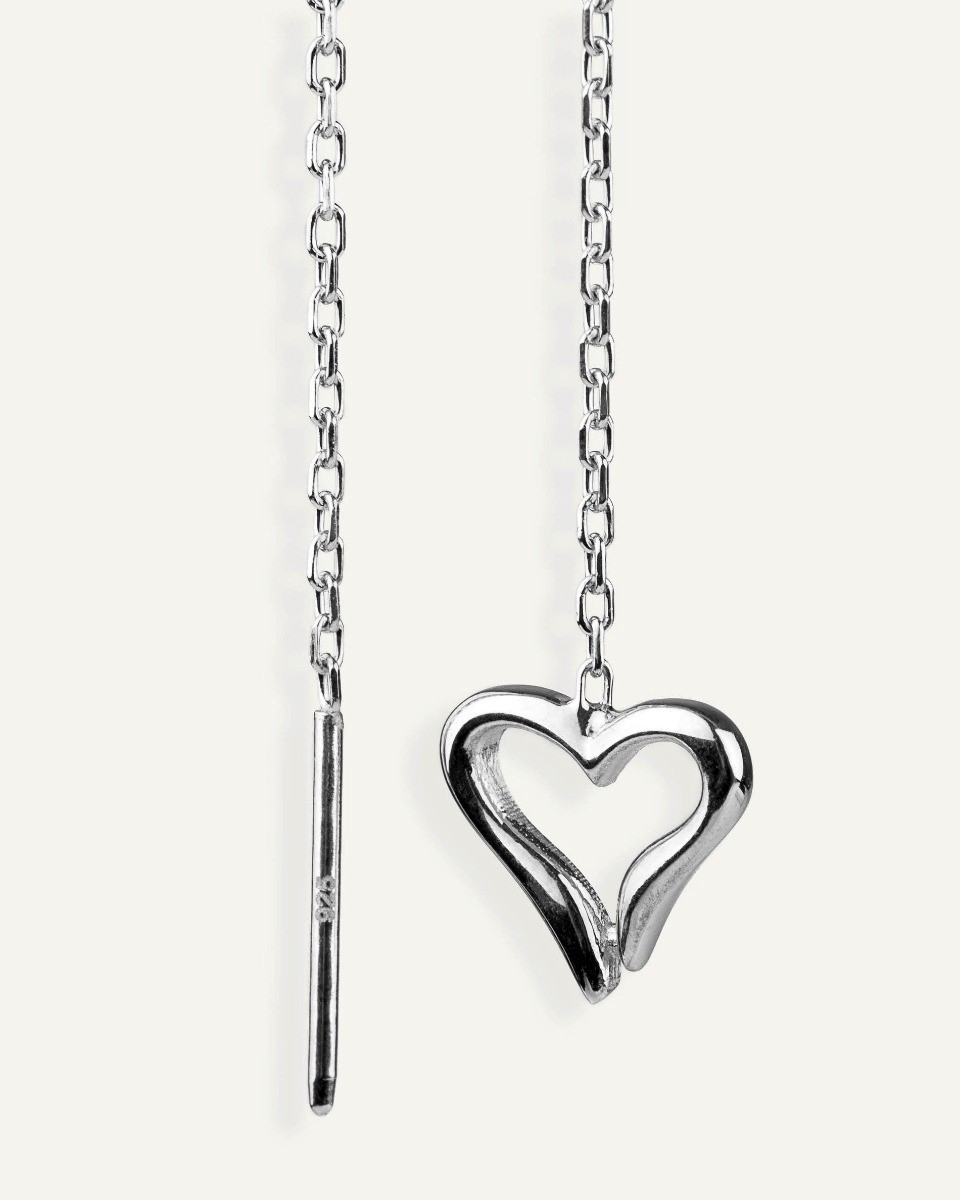 Σκουλαρίκια Με Κρεμαστή Αλυσίδα Sterling Silver 925 Heart 3D