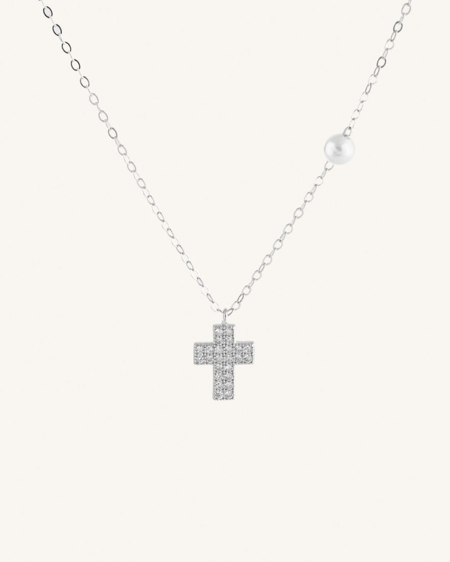 Κολιέ Με Σταυρό Και Πέρλα Sterling Silver 925 Gender
