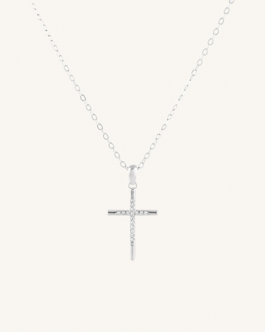 Κολιέ Με Σταυρό Και Ζιργκόν Sterling Silver 925 Slim Shine