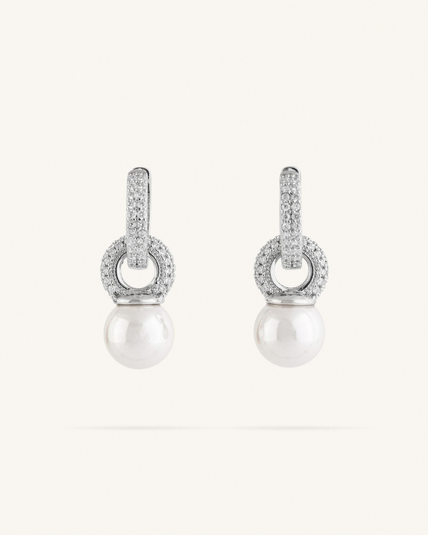 Σκουλαρίκια Κρίκοι Με Ζιργκόν Και Πέρλα Shimmering Pearl