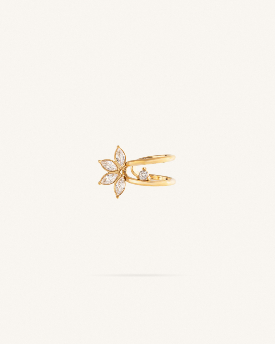 Σκουλαρίκι Ear Cuff με Ζιργκόν Λουλούδι από Ανοξείδωτο Ατσάλι