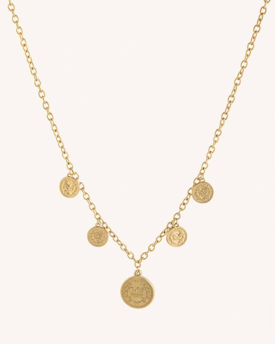 Κολιέ με Φλουριά από Ανοξείδωτο Ατσάλι Coin Charm