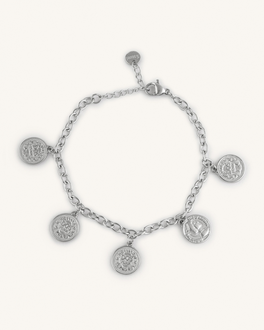 Βραχιόλι με Φλουριά από Ανοξείδωτο Ατσάλι Coin Charm