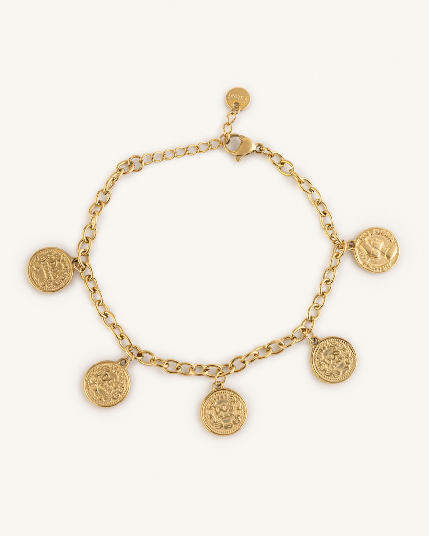 Βραχιόλι με Φλουριά από Ανοξείδωτο Ατσάλι Coin Charm