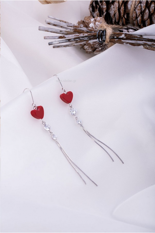Red Heart Earrings Silver 925